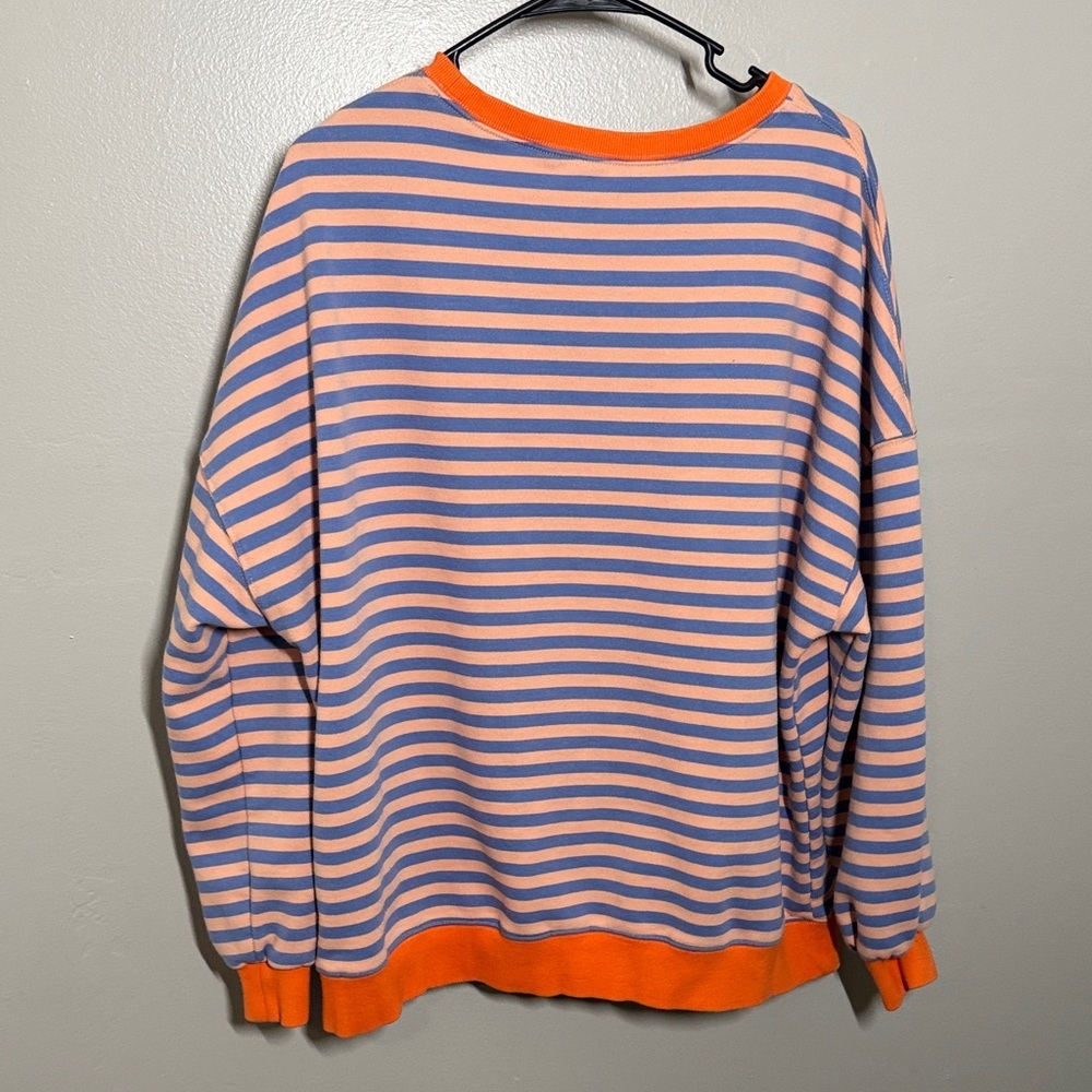 Amazon Peach and Blue Striped Crewneck with Orange Trim - Picture 4 of 4